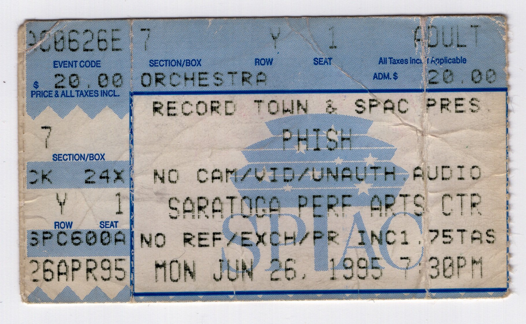 Ticket for 1995-06-26 at Saratoga Performing Arts Center