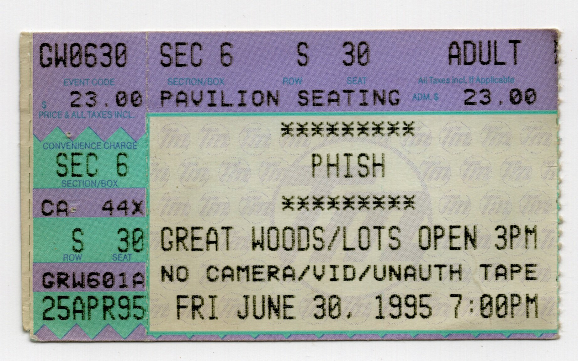 Ticket for 1995-06-30 at Great Woods