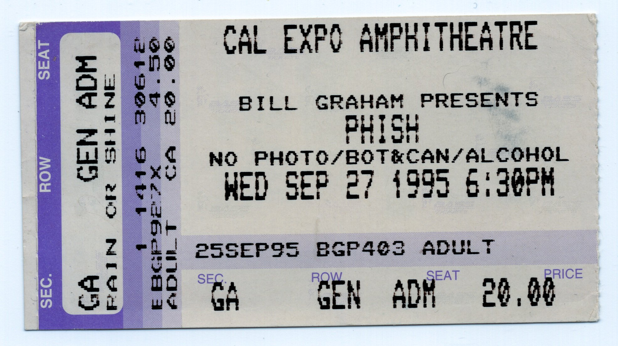 Ticket for 1995-09-27 at Cal Expo Amphitheater
