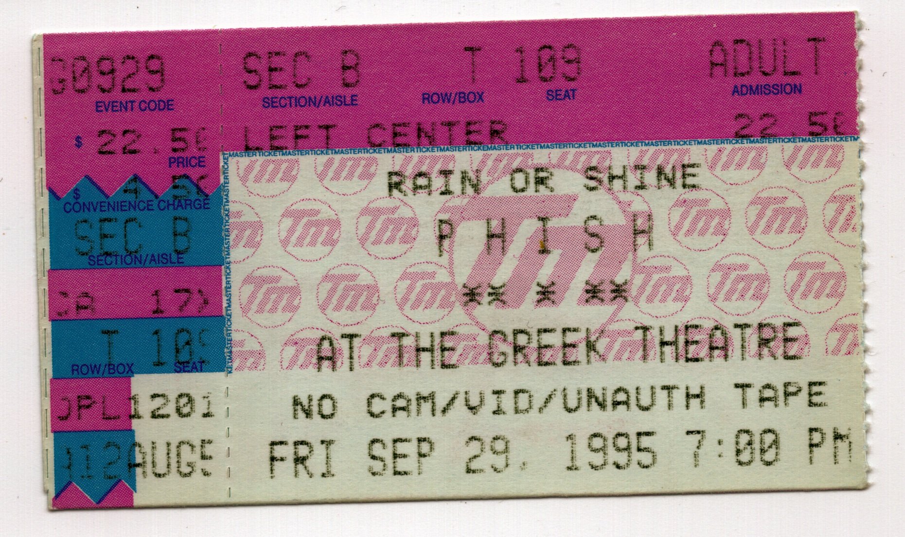 Ticket for 1995-09-29 at Greek Theatre