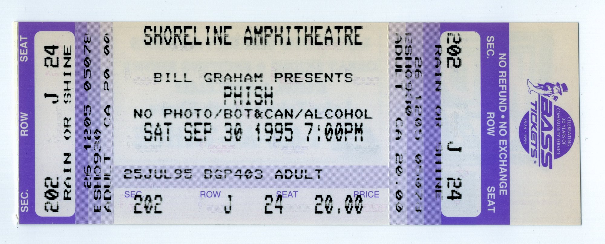 Ticket for 1995-09-30 at Shoreline Amphitheatre
