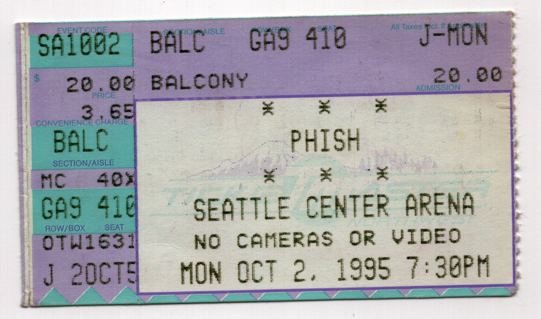 Ticket for 1995-10-02 at Seattle Center Arena