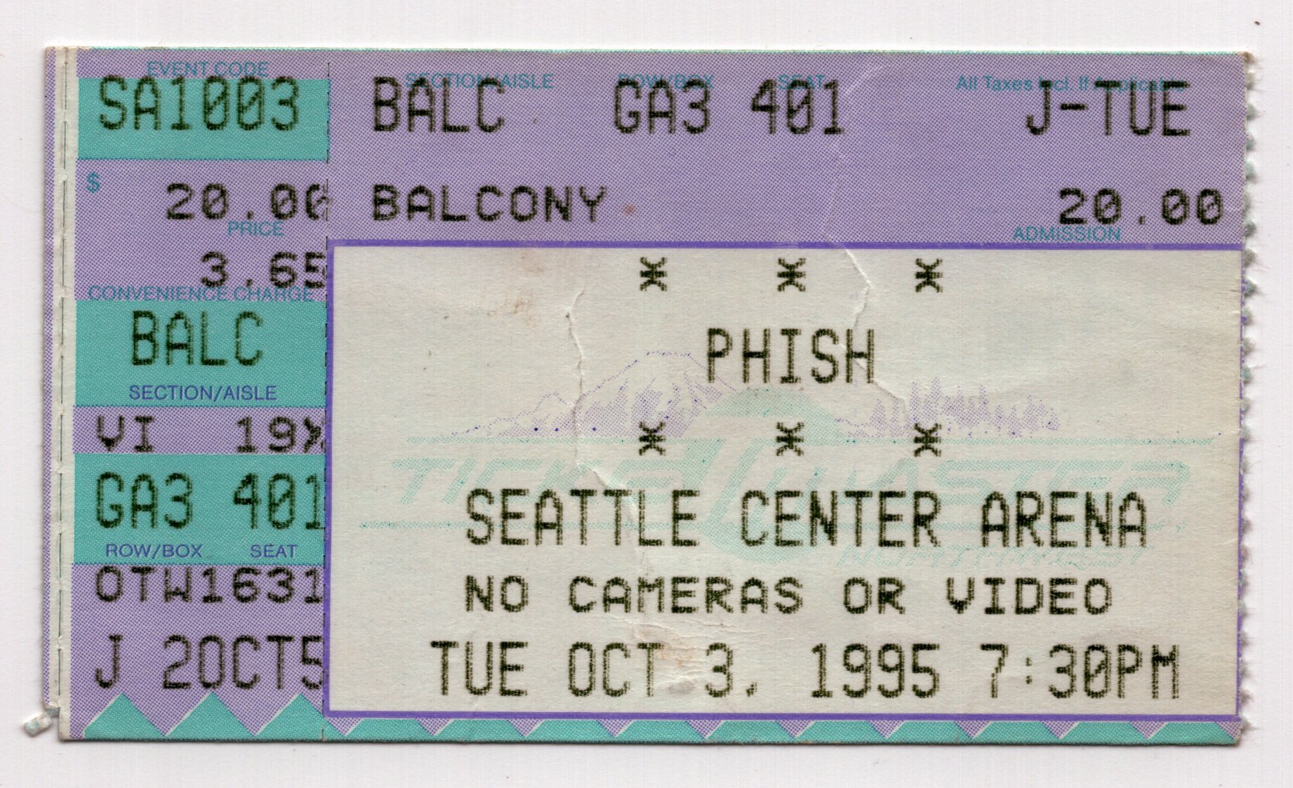 Ticket for 1995-10-03 at Seattle Center Arena