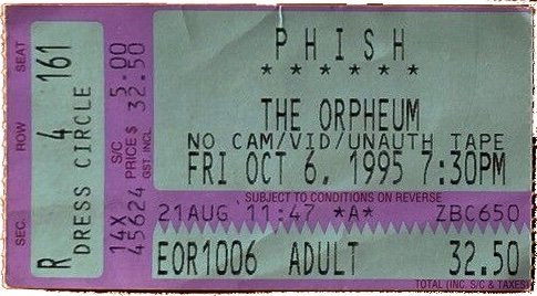 Ticket for 1995-10-06 at The Orpheum Theatre