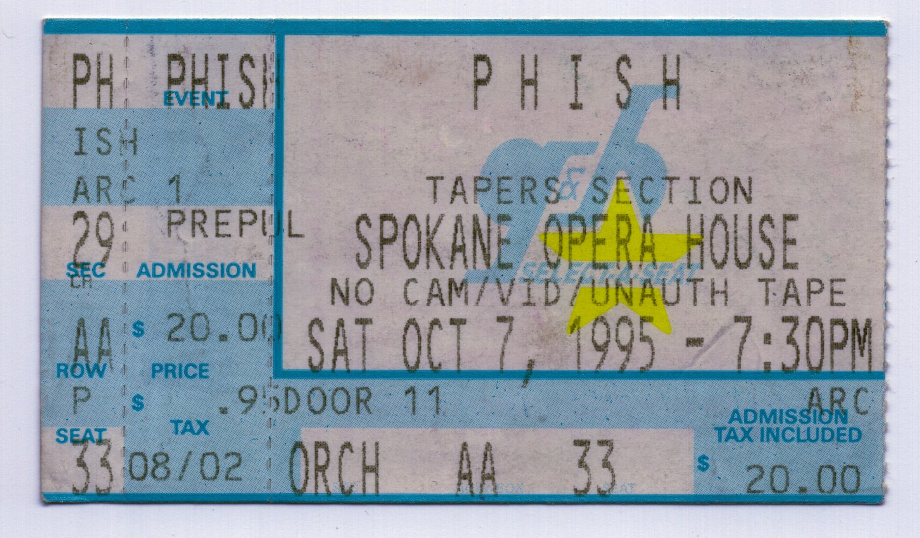 Ticket for 1995-10-07 at Spokane Opera House