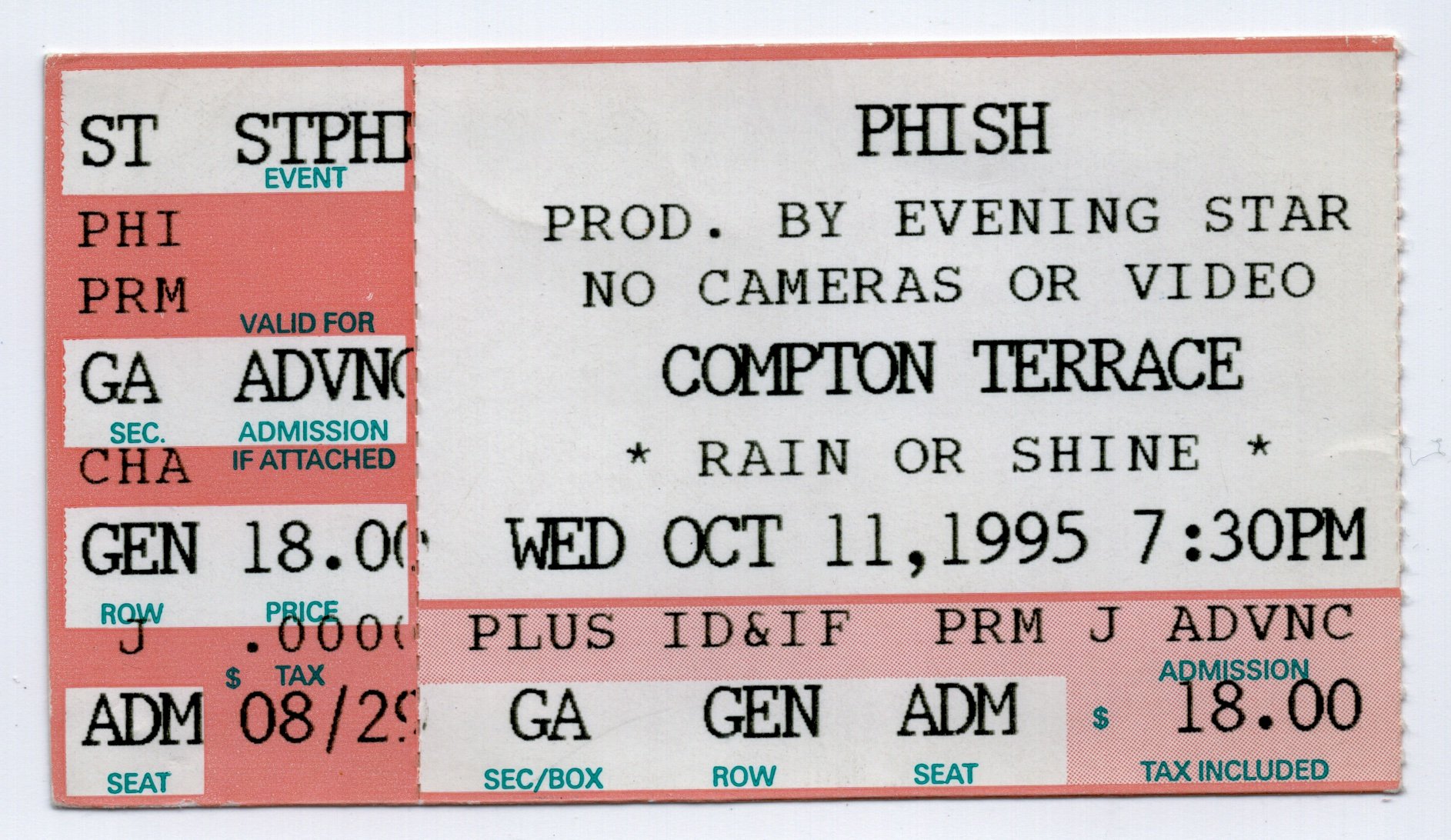 Ticket for 1995-10-11 at Compton Terrace Amphitheater