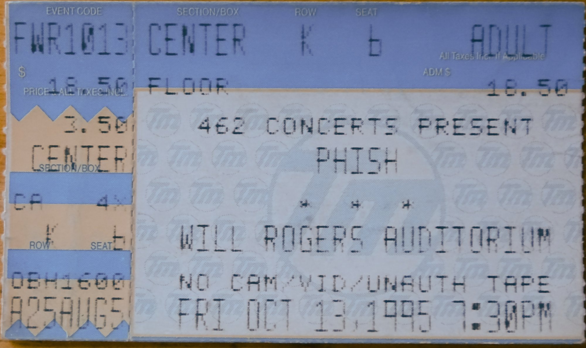 Ticket for 1995-10-13 at Will Rogers Auditorium