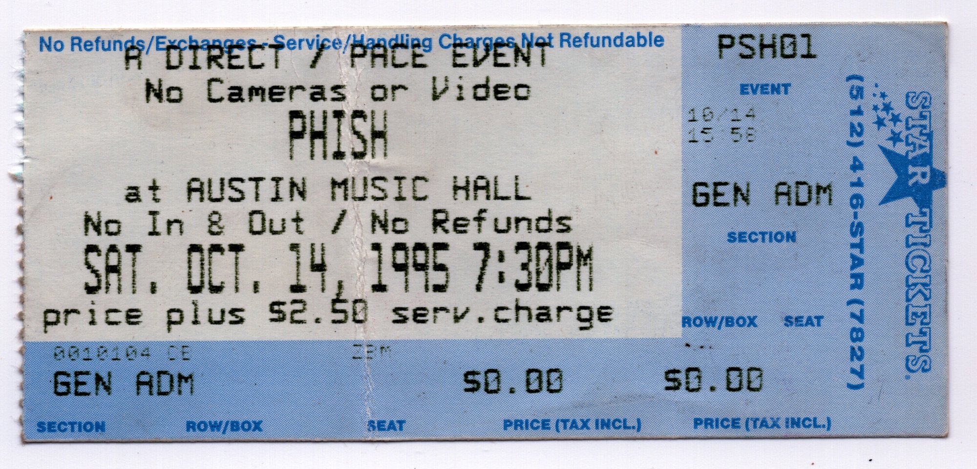Ticket for 1995-10-14 at Austin Music Hall