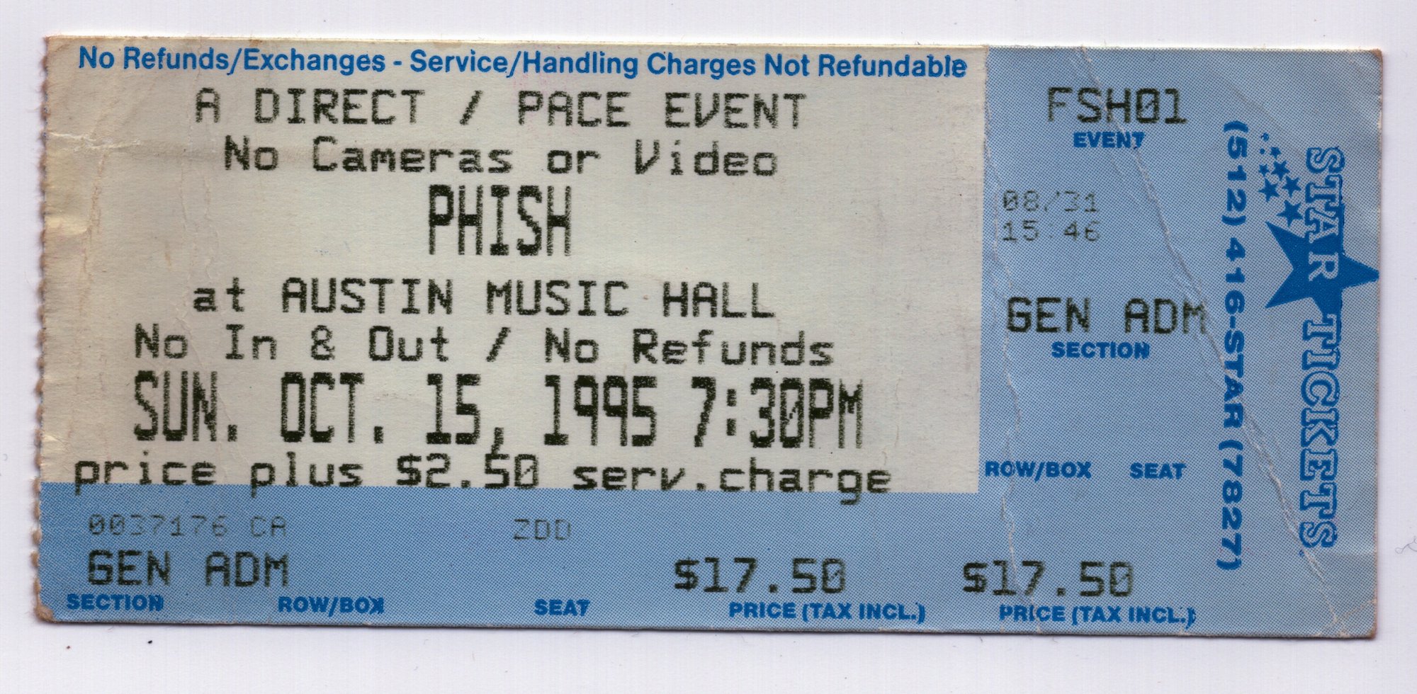 Ticket for 1995-10-15 at Austin Music Hall