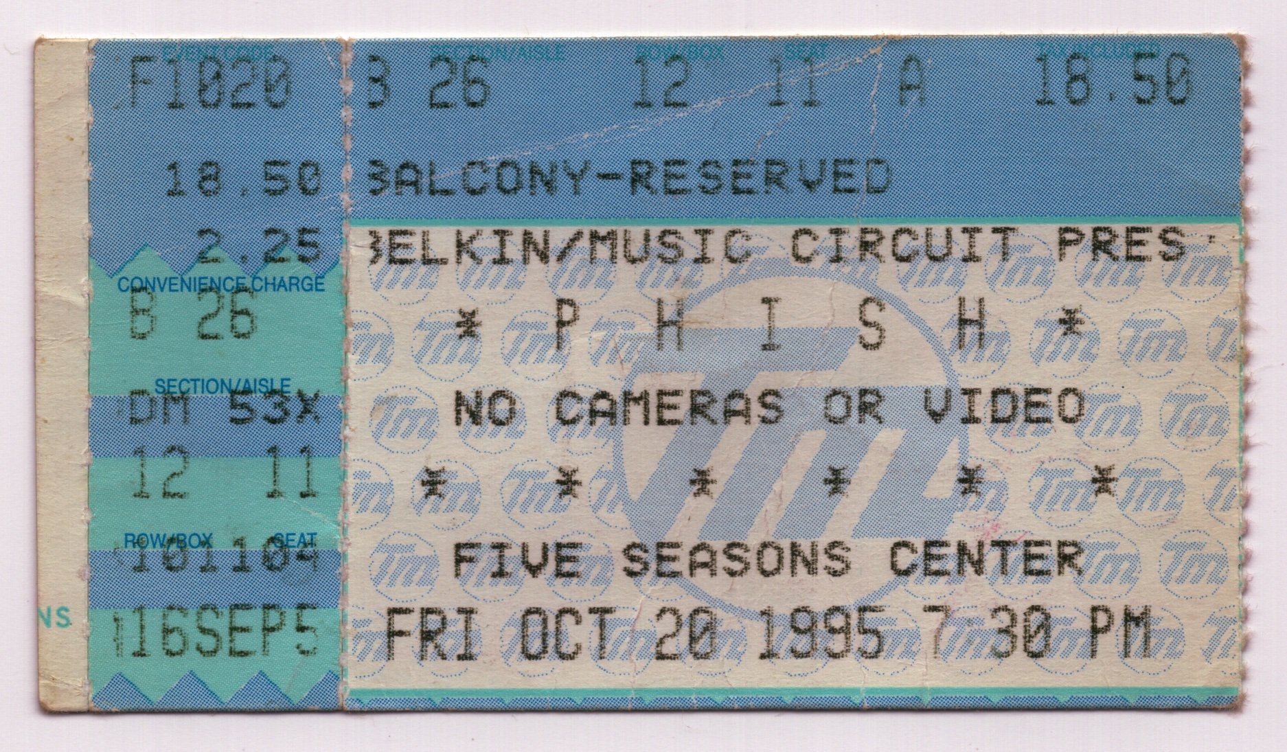 Ticket for 1995-10-20 at Five Seasons Arena