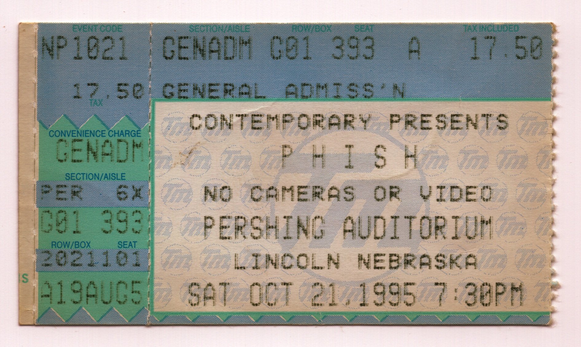 Ticket for 1995-10-21 at Pershing Auditorium