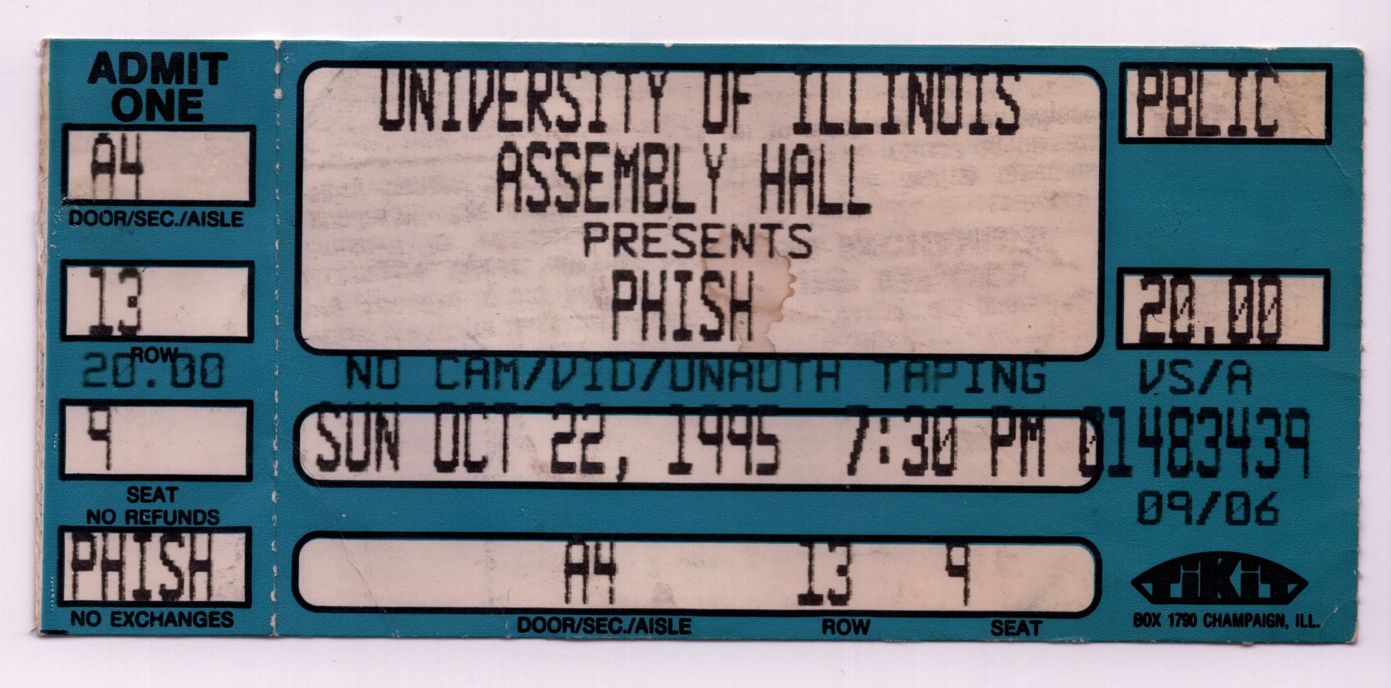 Ticket for 1995-10-22 at Assembly Hall