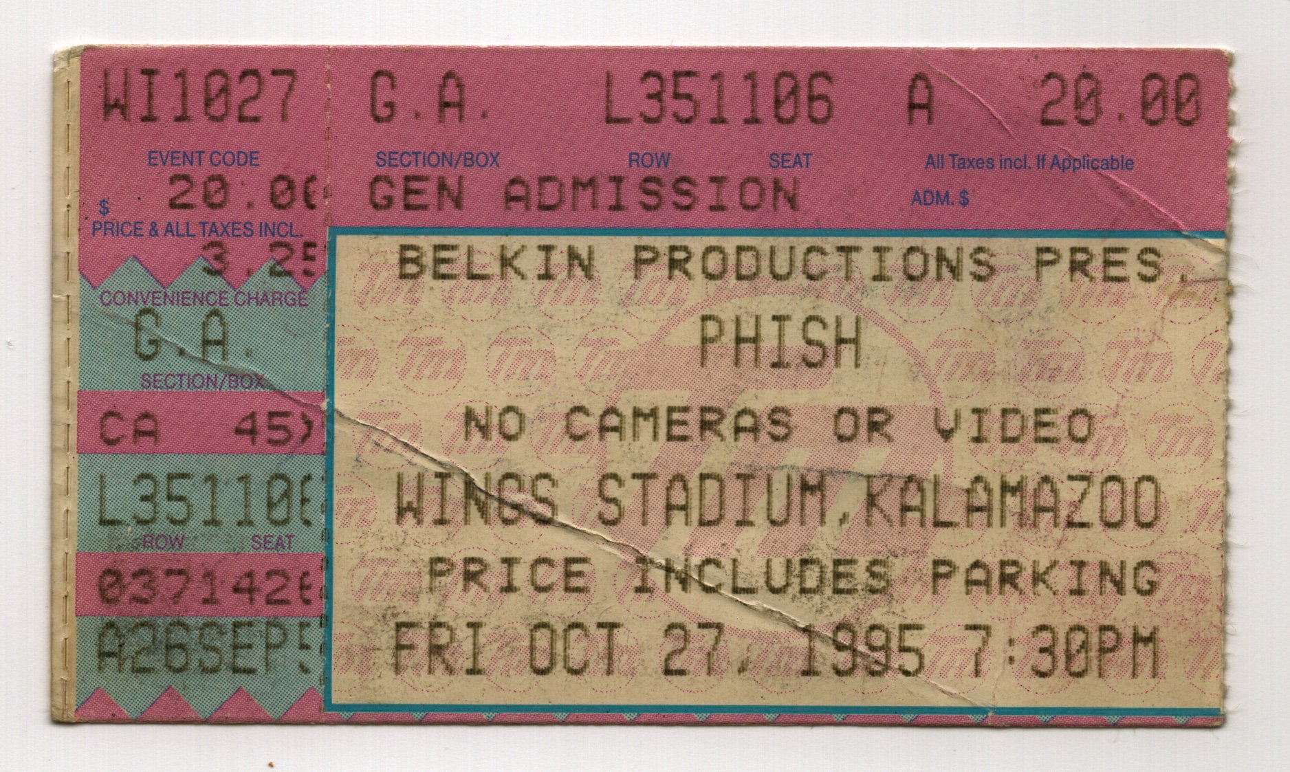 Ticket for 1995-10-27 at Wing's Stadium