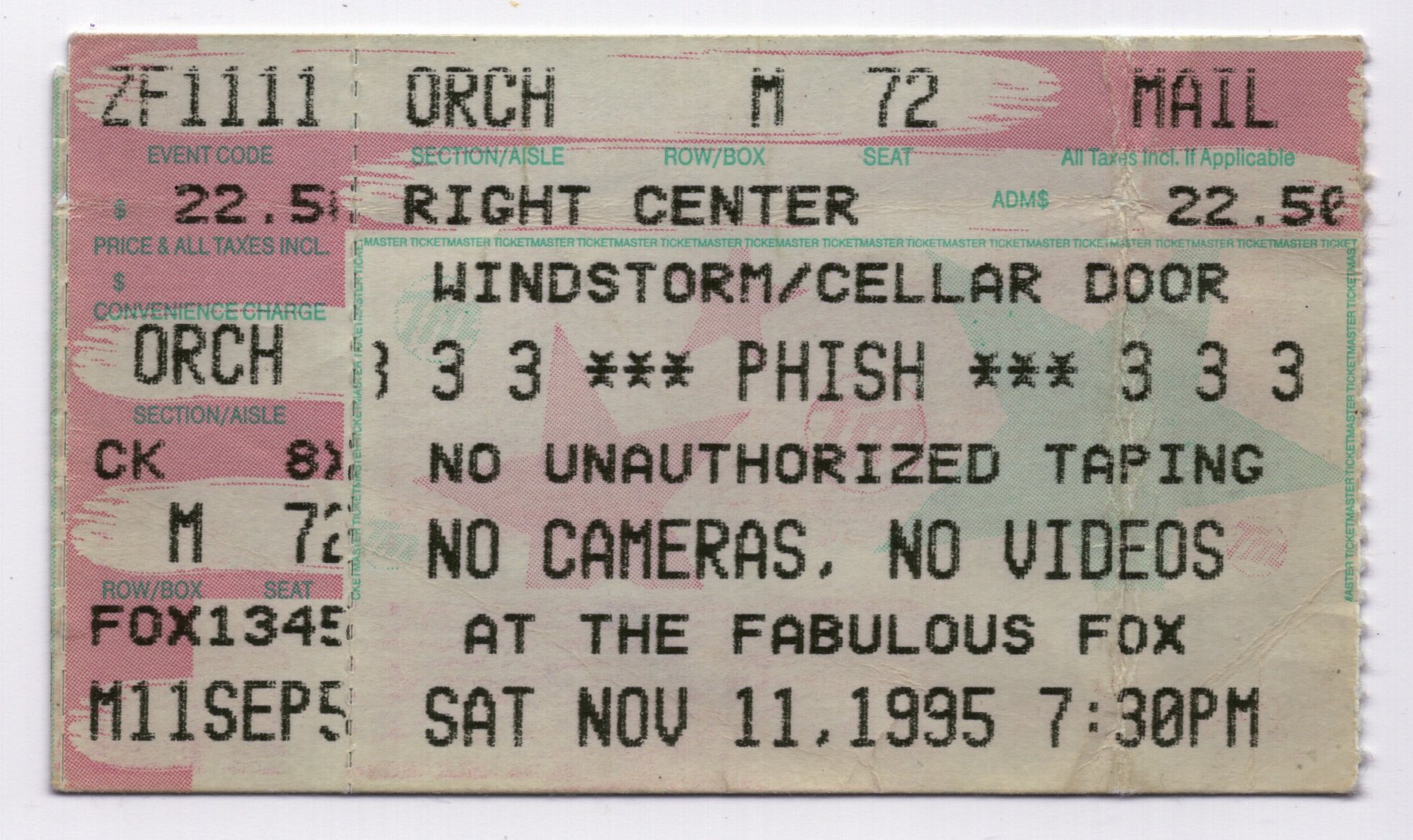 Ticket for 1995-11-11 at The Fox Theatre