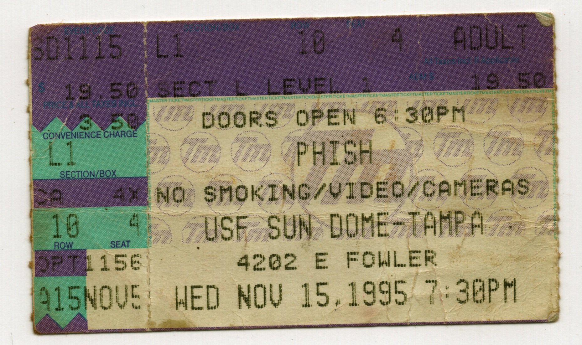 Ticket for 1995-11-15 at Sun Dome