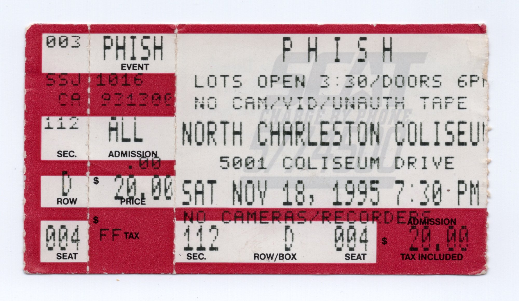 Ticket for 1995-11-18 at North Charleston Coliseum