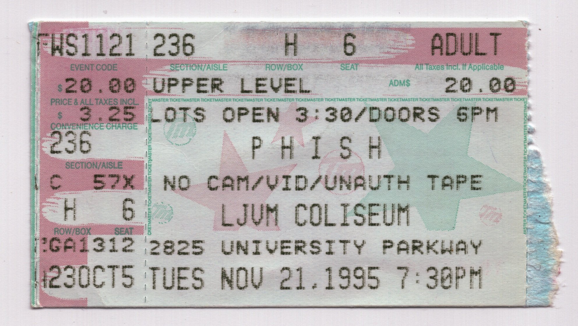 Ticket for 1995-11-21 at Lawrence Joel Veterans Memorial Coliseum