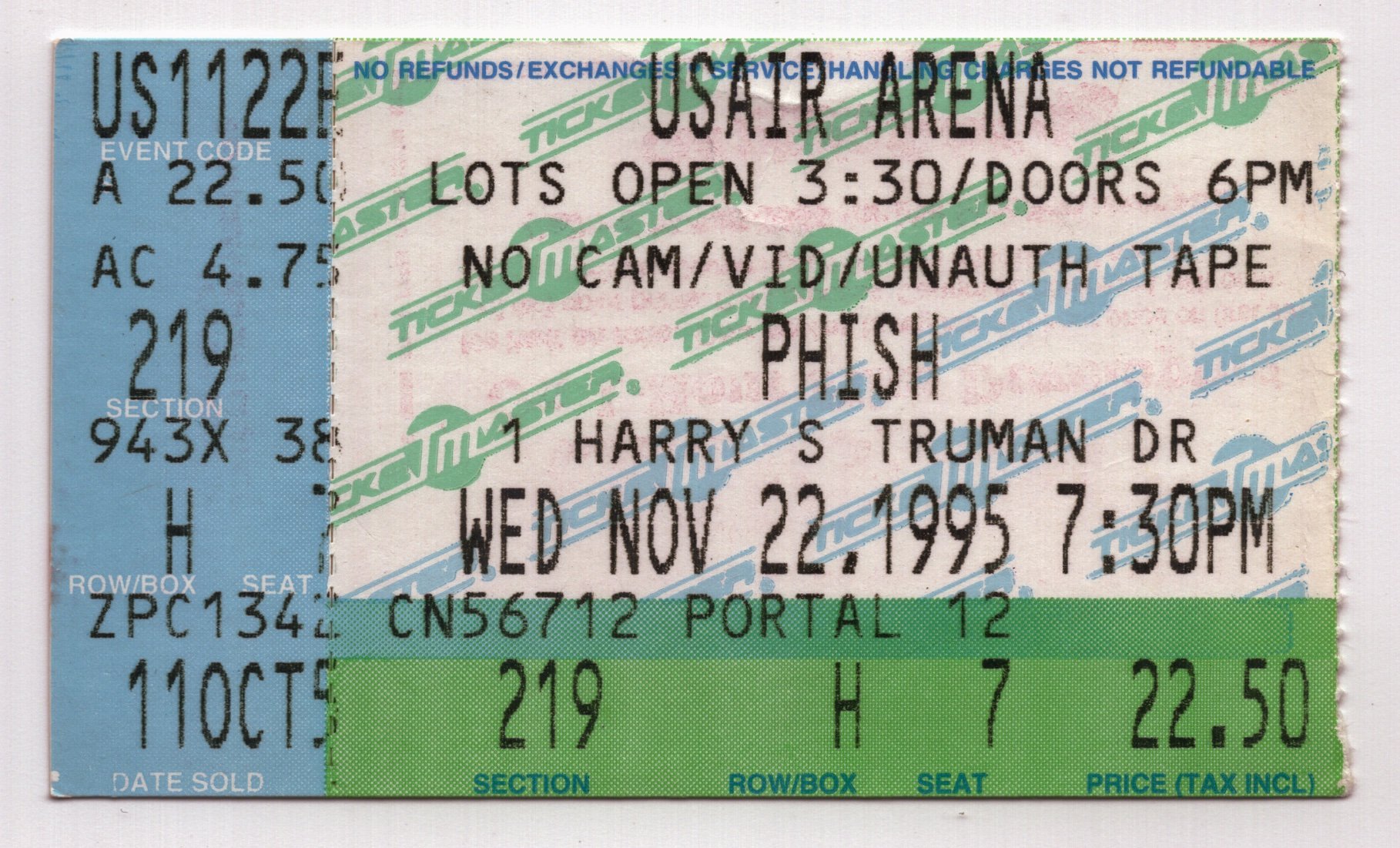 Ticket for 1995-11-22 at USAir Arena