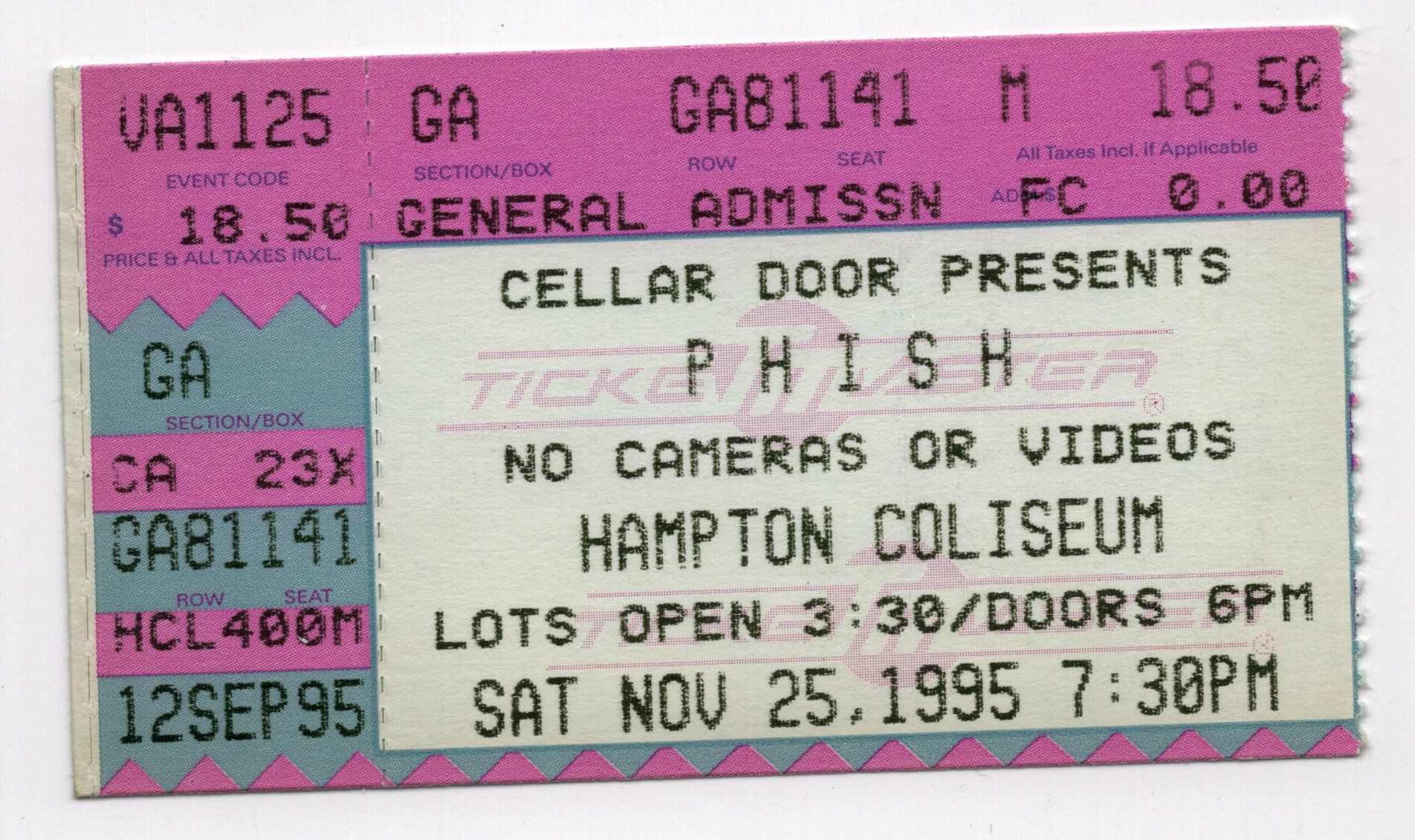 Ticket for 1995-11-25 at Hampton Coliseum
