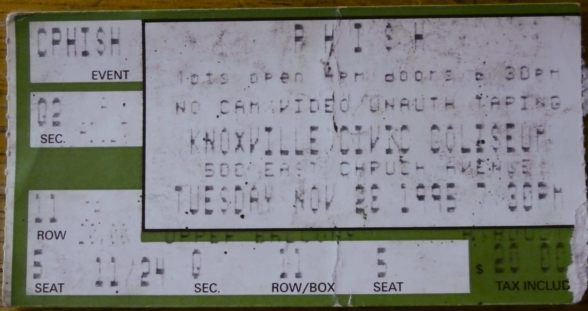 Ticket for 1995-11-28 at Knoxville Civic Coliseum