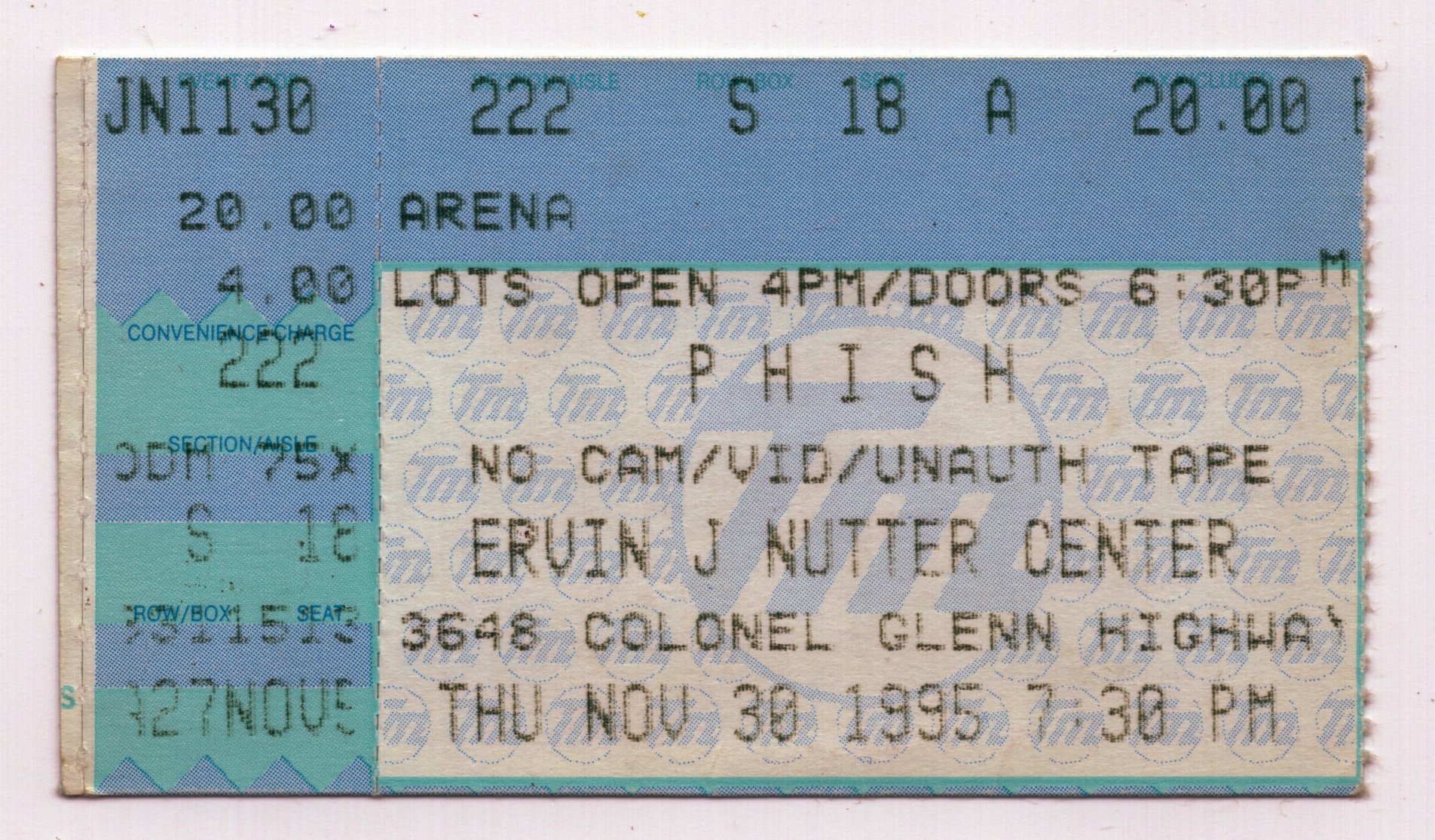 Ticket for 1995-11-30 at Ervin J. Nutter Center