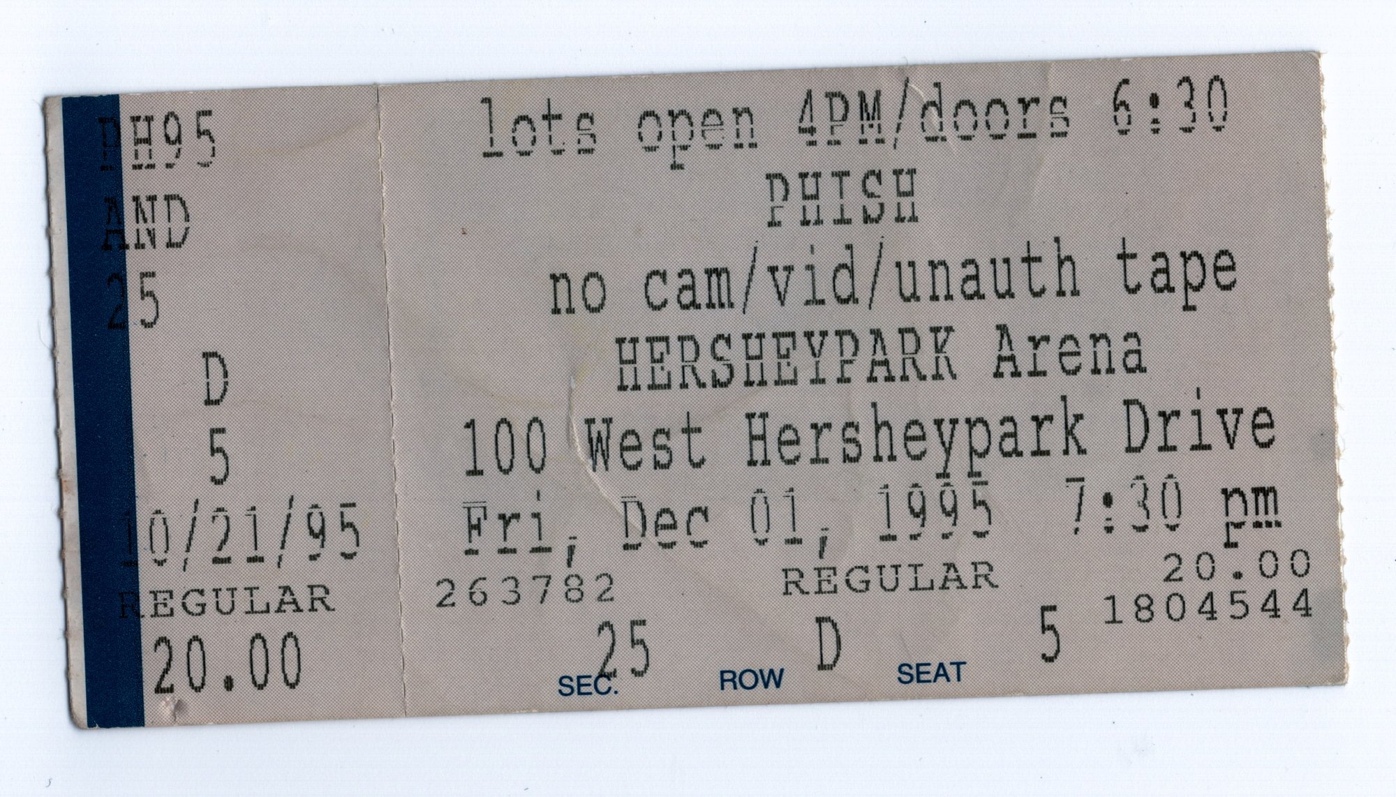 Ticket for 1995-12-01 at Hersheypark Arena