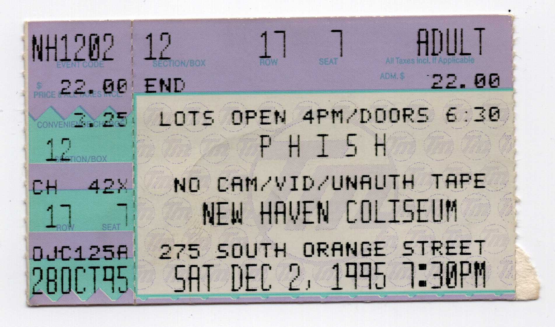 Ticket for 1995-12-02 at New Haven Colisuem
