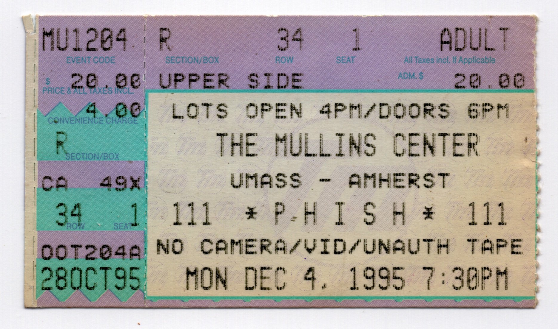 Ticket for 1995-12-04 at Mullins Center
