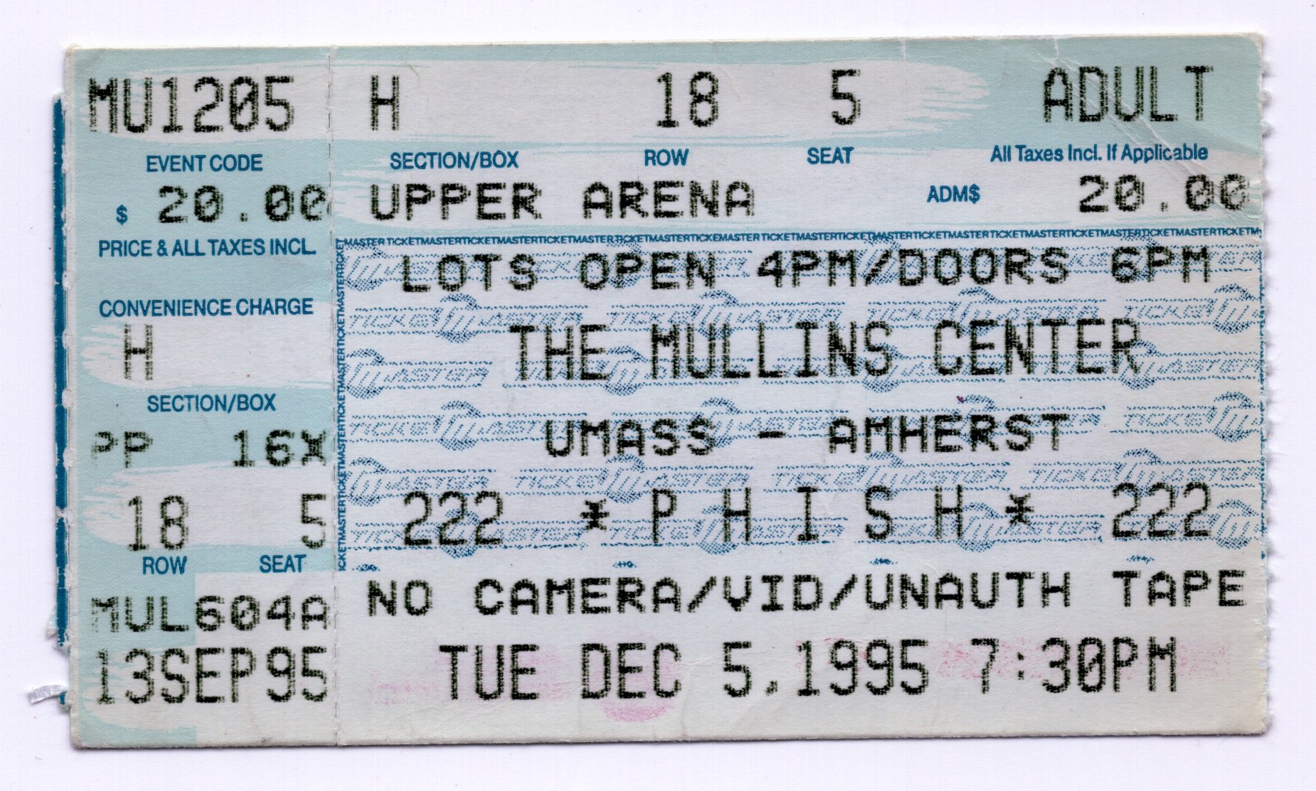 Ticket for 1995-12-05 at Mullins Center
