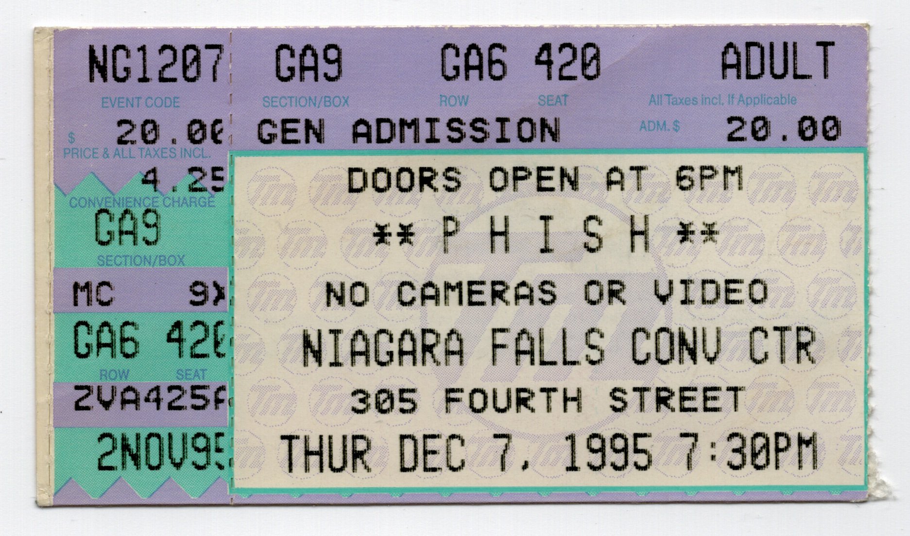 Ticket for 1995-12-07 at Niagara Fall Convention Center