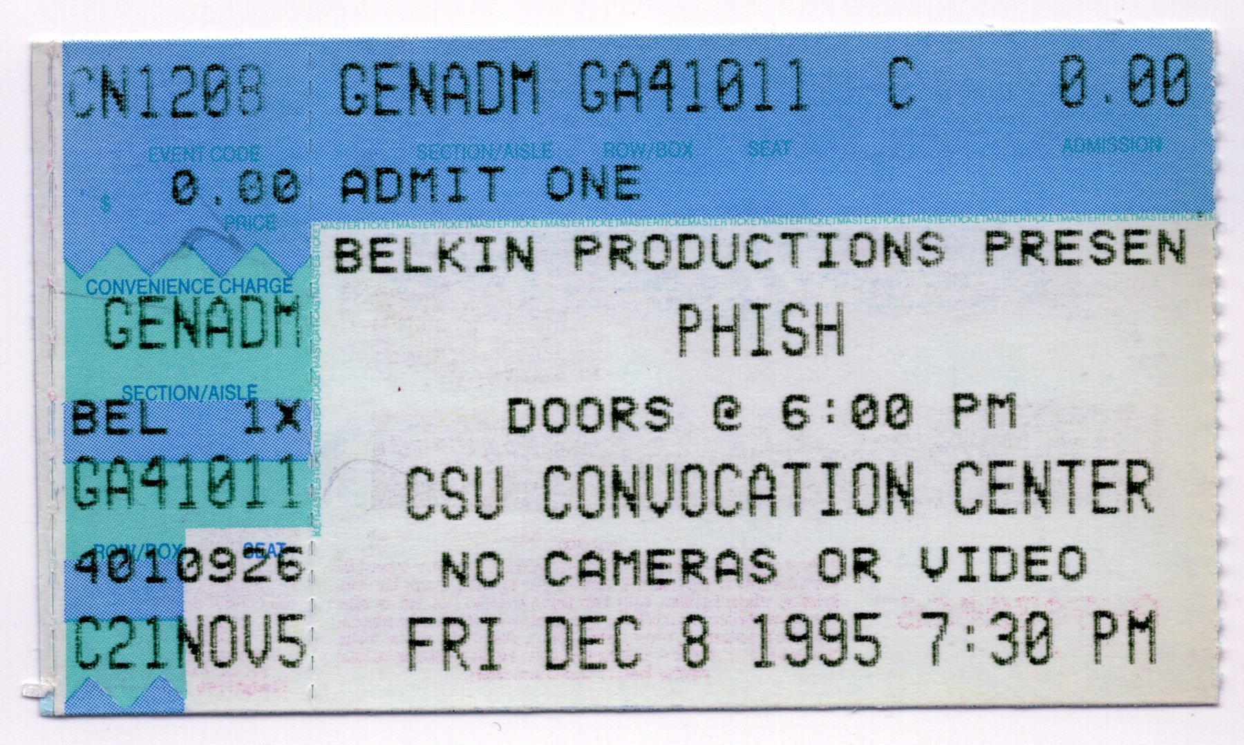 Ticket for 1995-12-08 at CSU Convocation Center