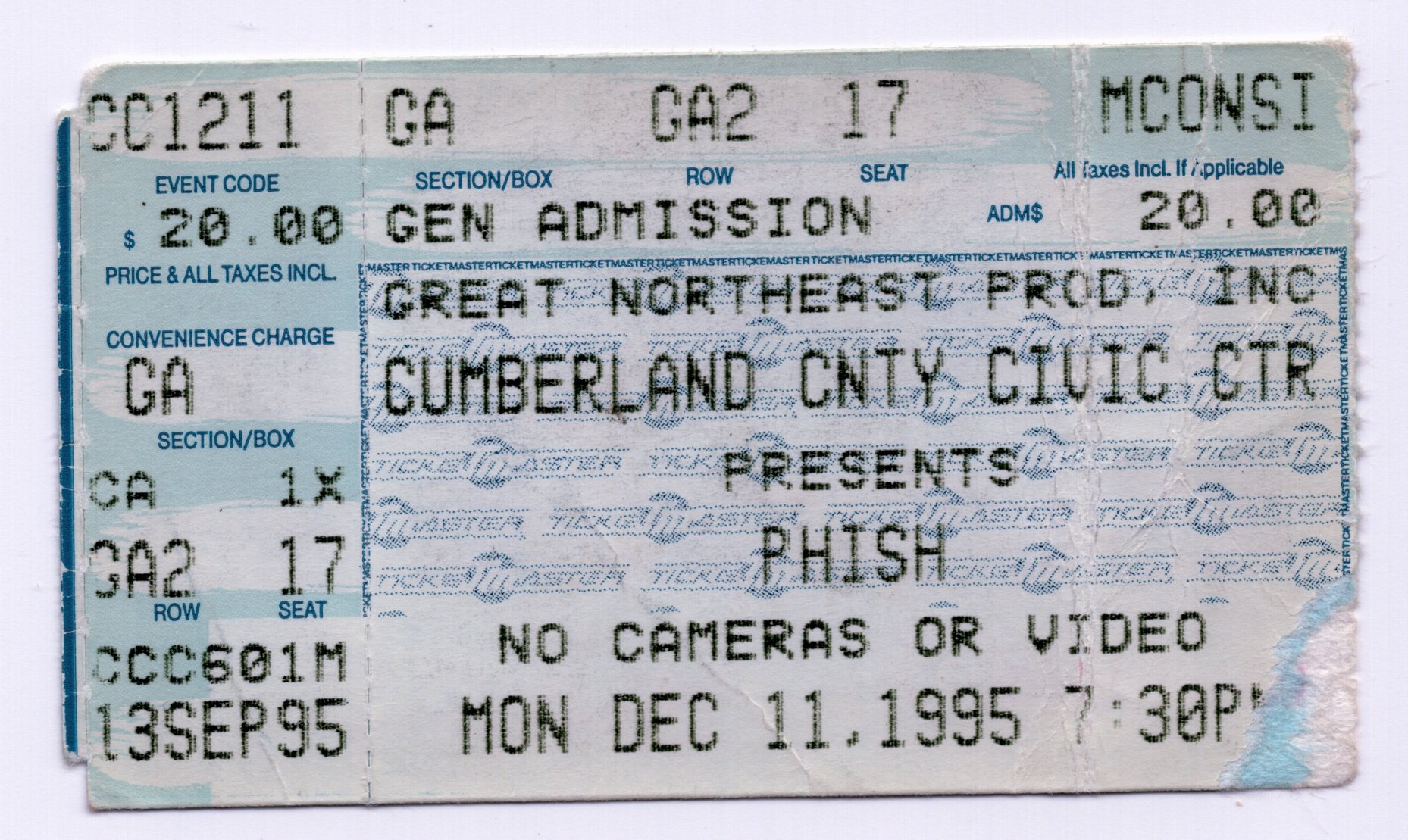 Ticket for 1995-12-11 at Cumberland County Civic Center
