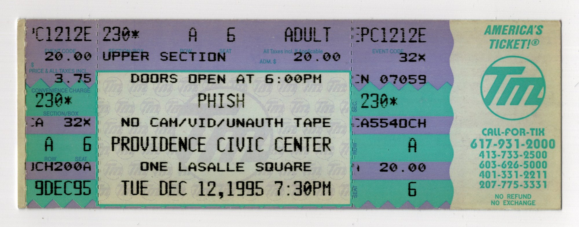 Ticket for 1995-12-12 at Providence Civic Center