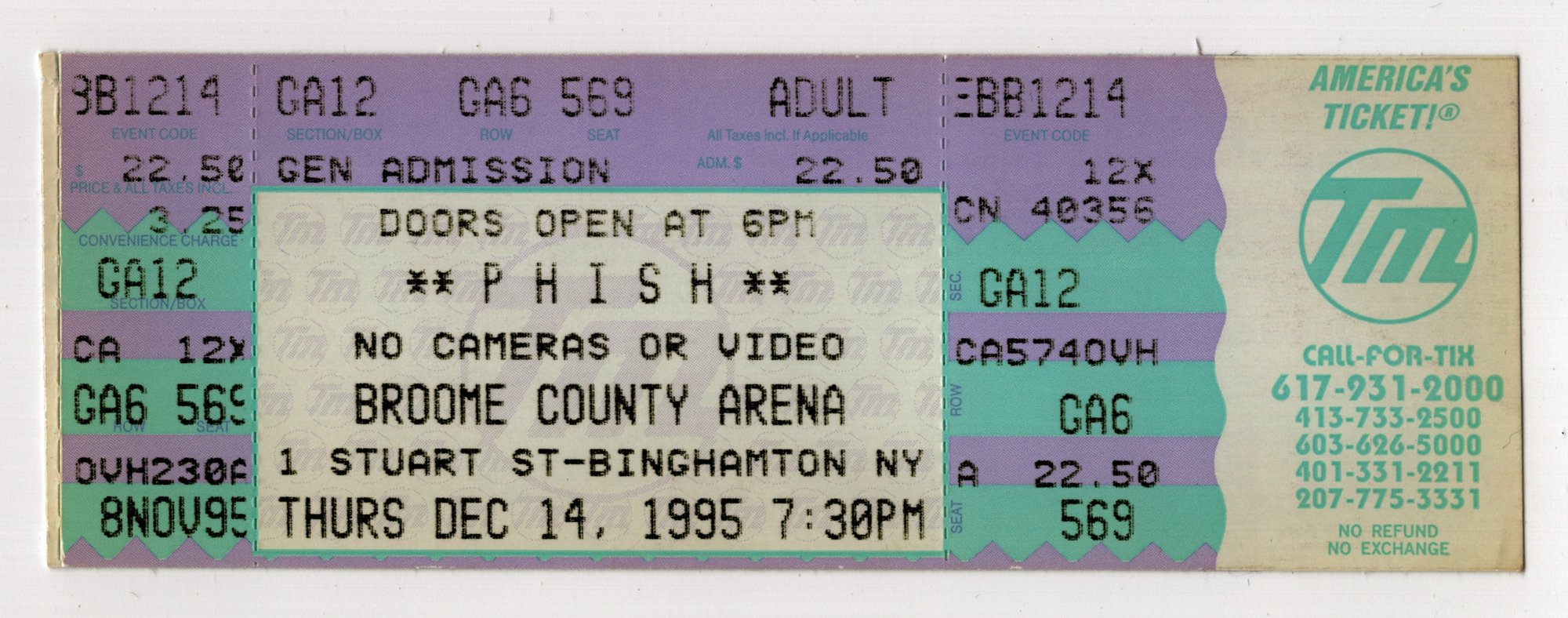 Ticket for 1995-12-14 at Broome County Arena