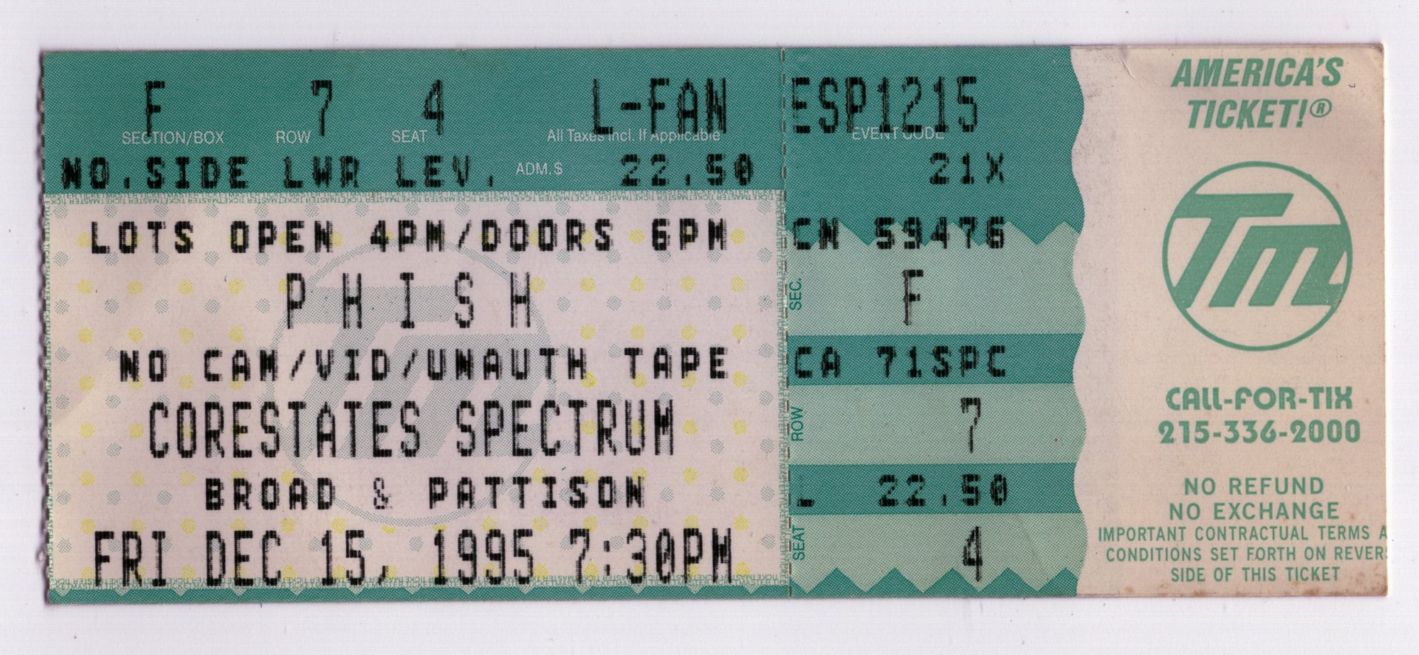 Ticket for 1995-12-15 at CoreStates Spectrum