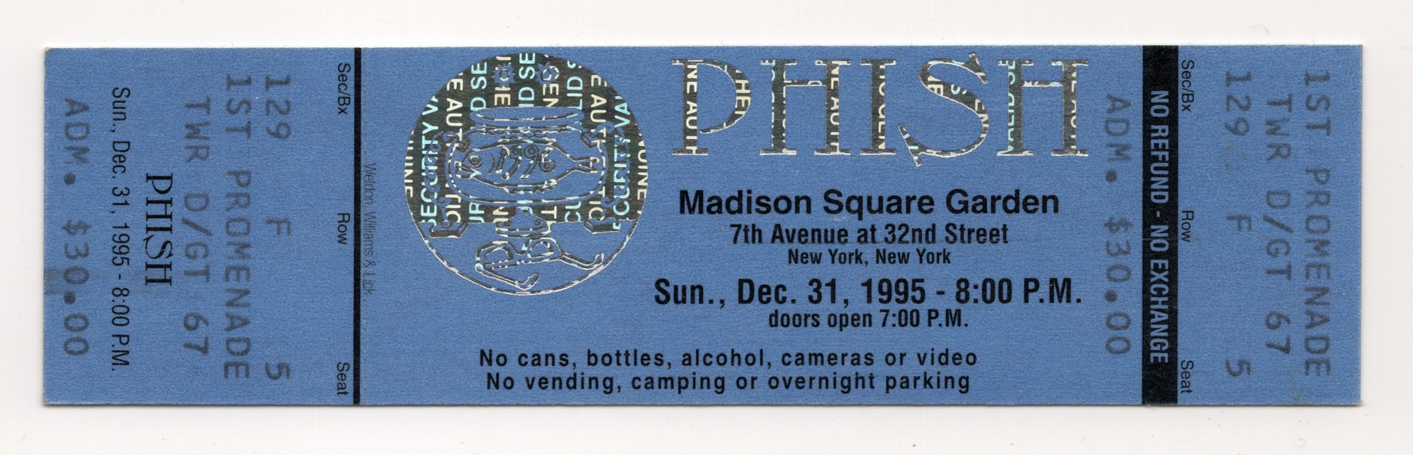 Ticket for 1995-12-31 at Madison Square Garden