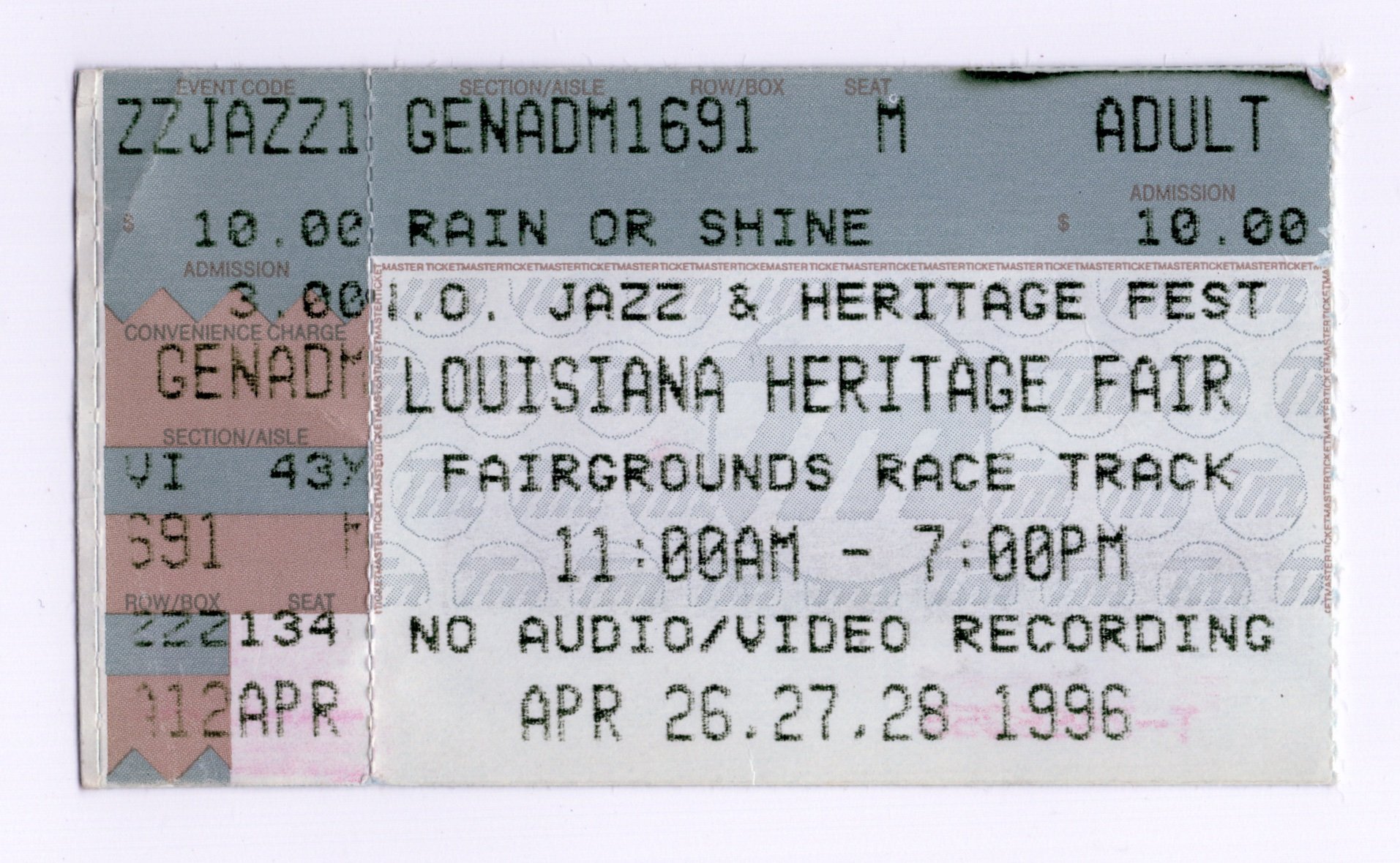 Ticket for 1996-04-26 at Jazz Fest
