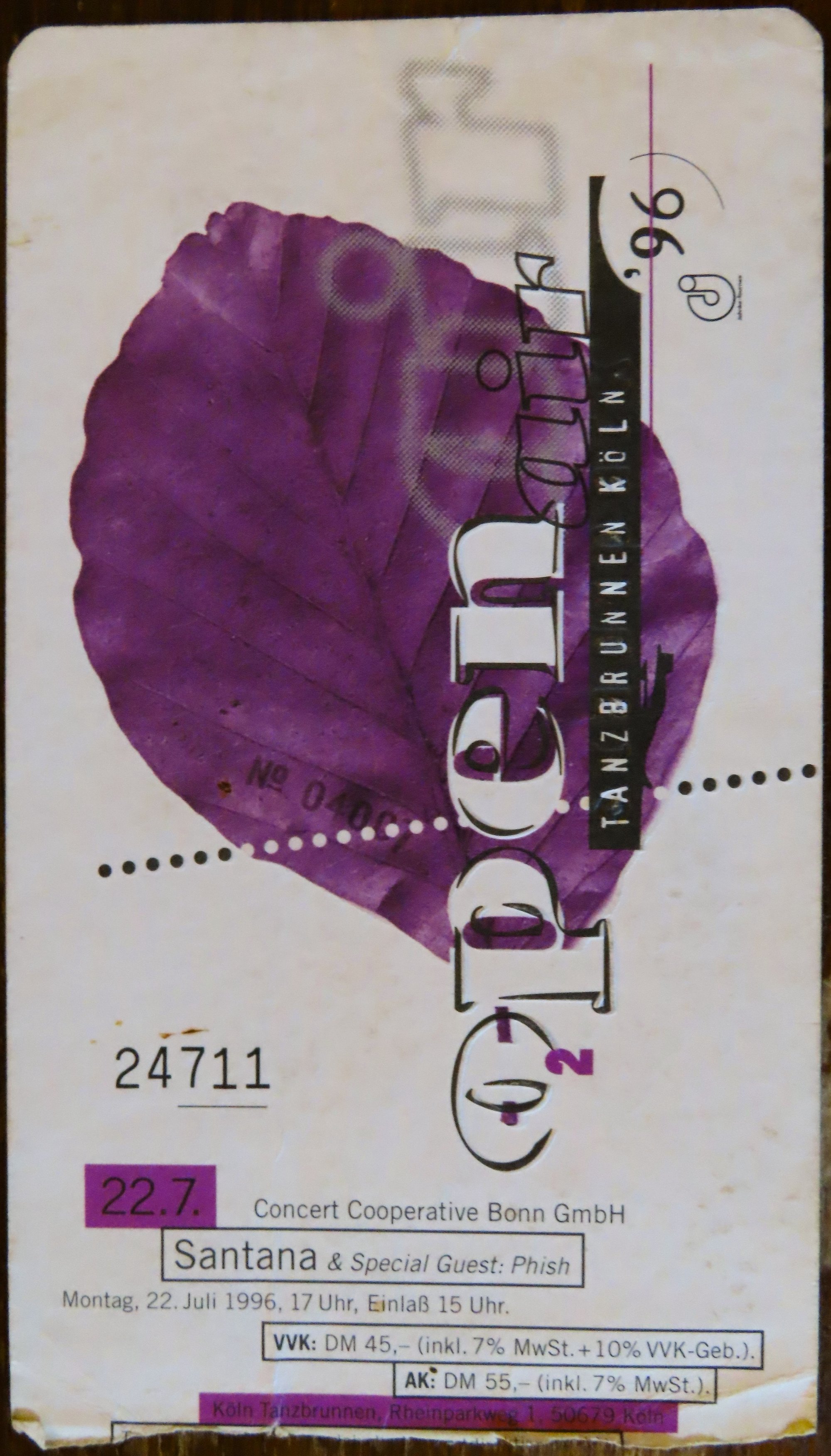 Ticket for 1996-07-22 at Tanzbrunnen