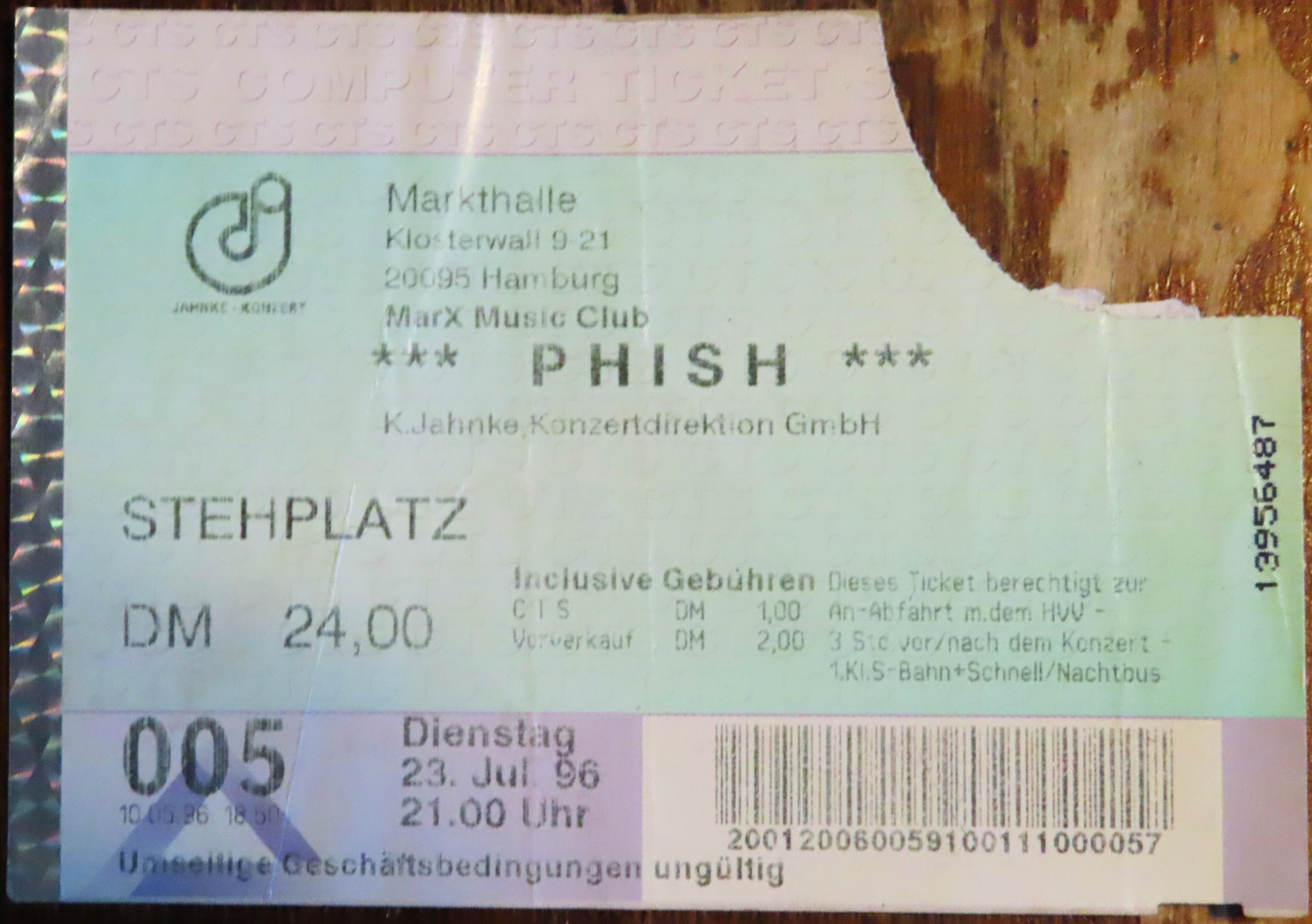 Ticket for 1996-07-23 at Markthalle