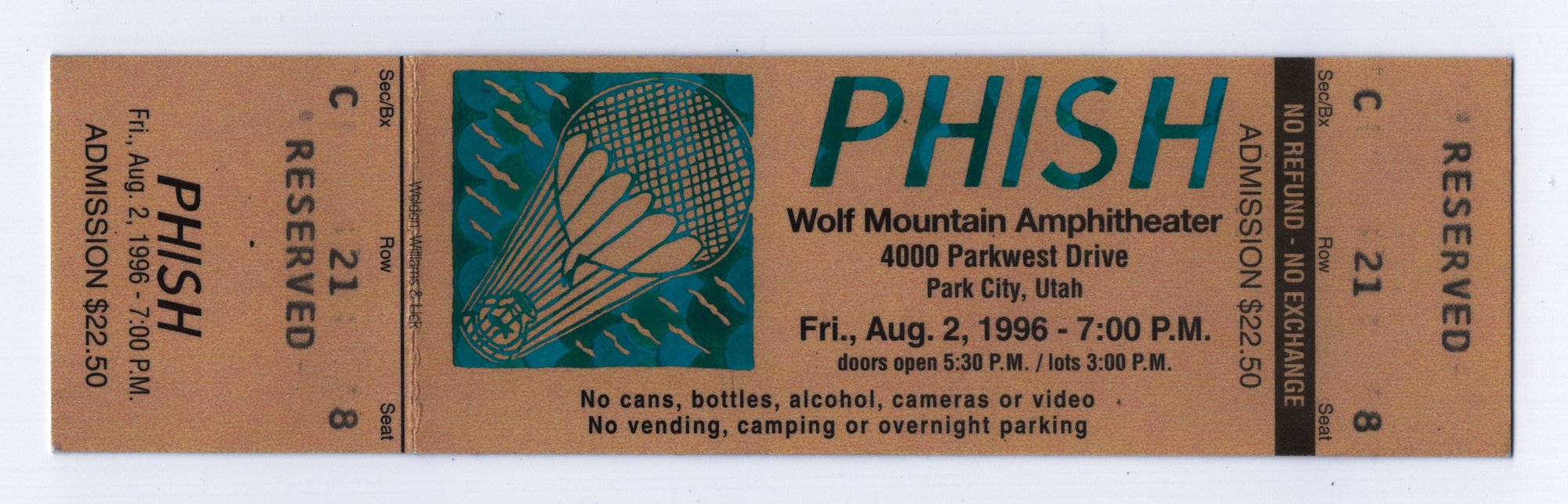 Ticket for 1996-08-02 at Wolf Mountain Amphitheatre