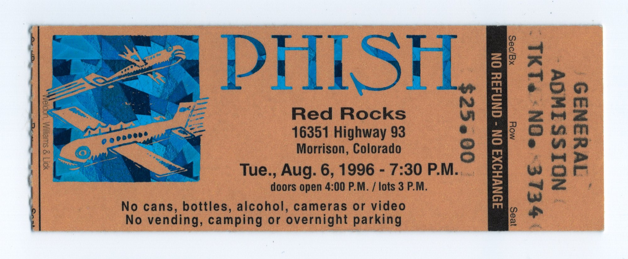 Ticket for 1996-08-06 at Red Rocks Amphitheatre