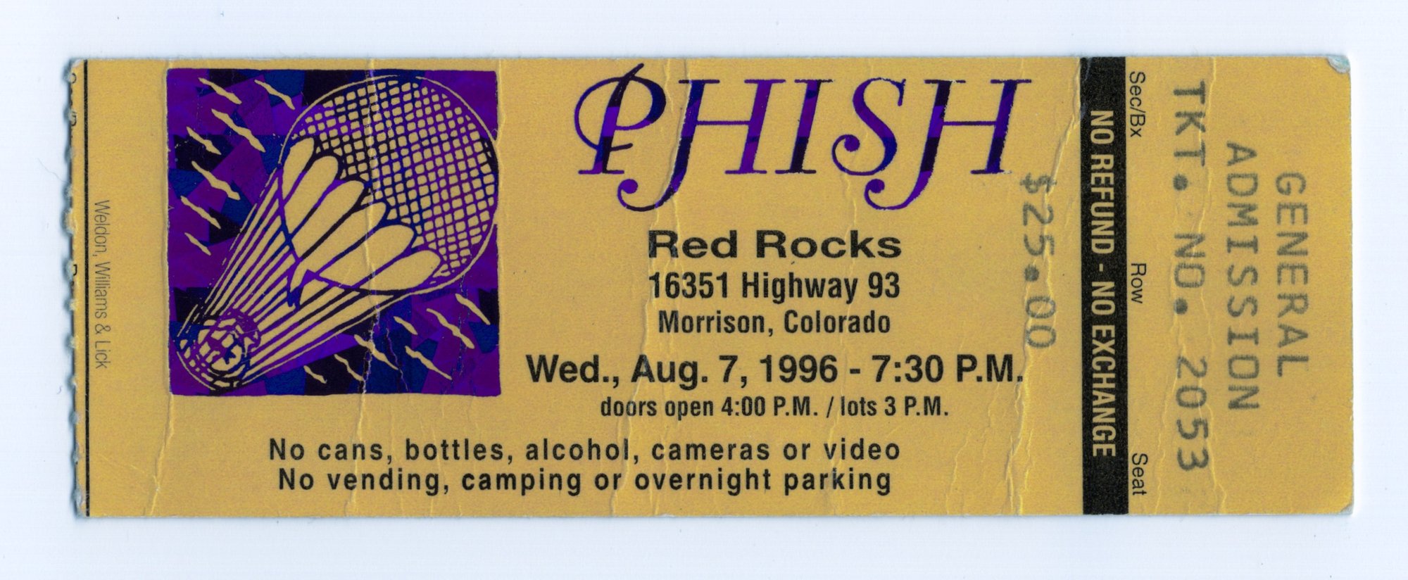 Ticket for 1996-08-07 at Red Rocks Amphitheatre
