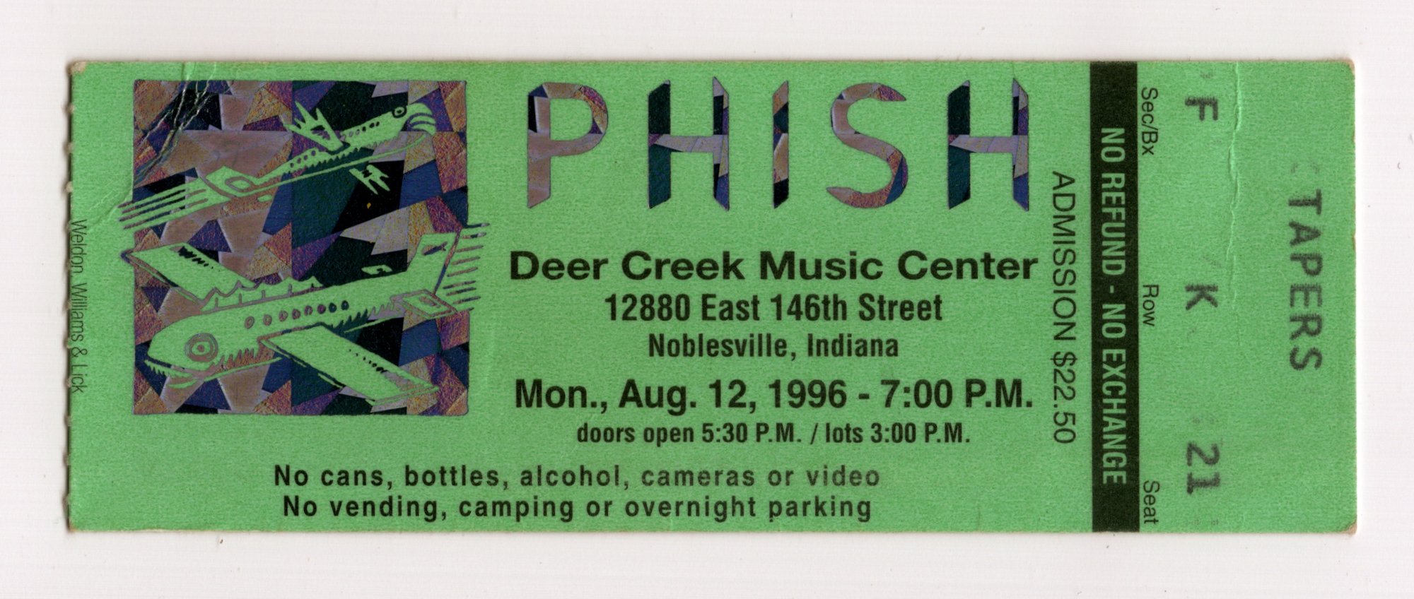 Ticket for 1996-08-12 at Deer Creek