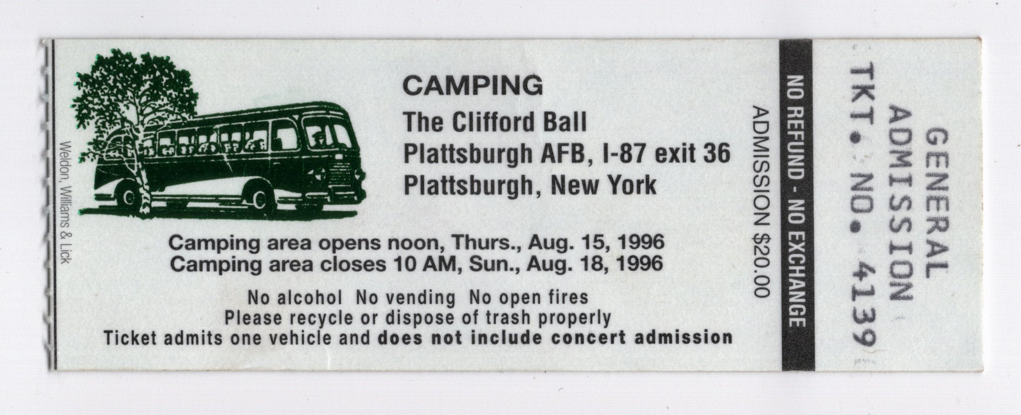 Ticket for 1996-08-15 at The Clifford Ball