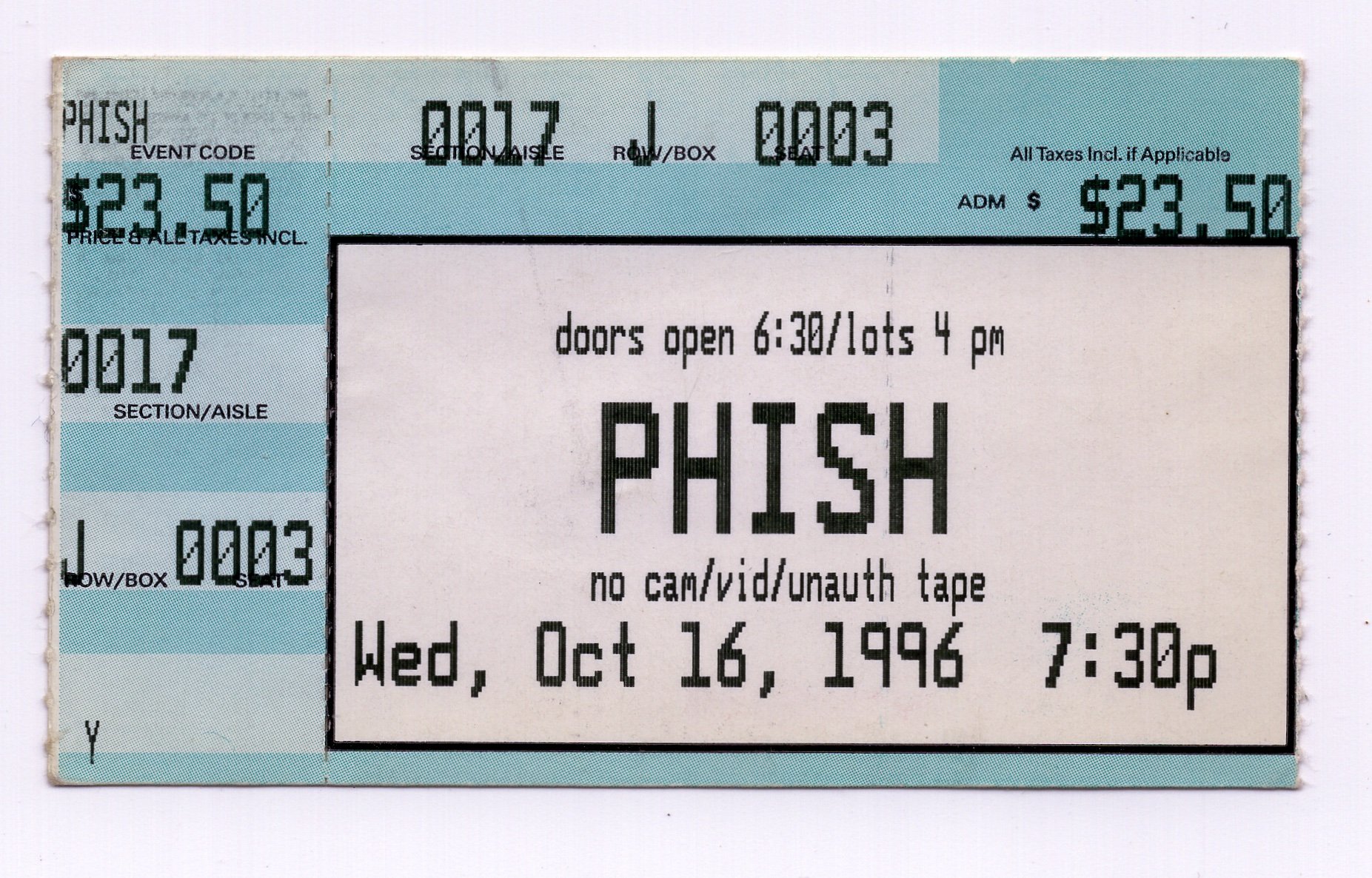 Ticket for 1996-10-16 at Olympic Center