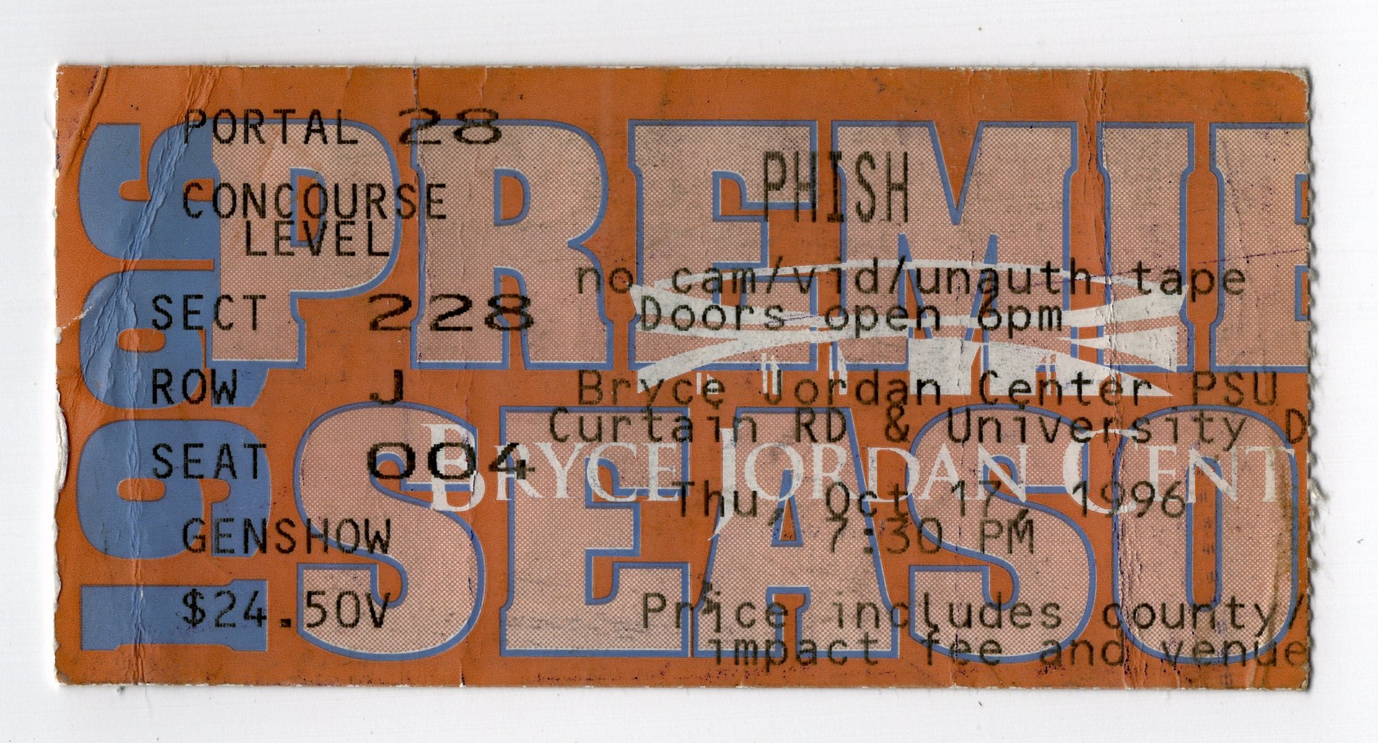 Ticket for 1996-10-17 at Bryce Jordan Center