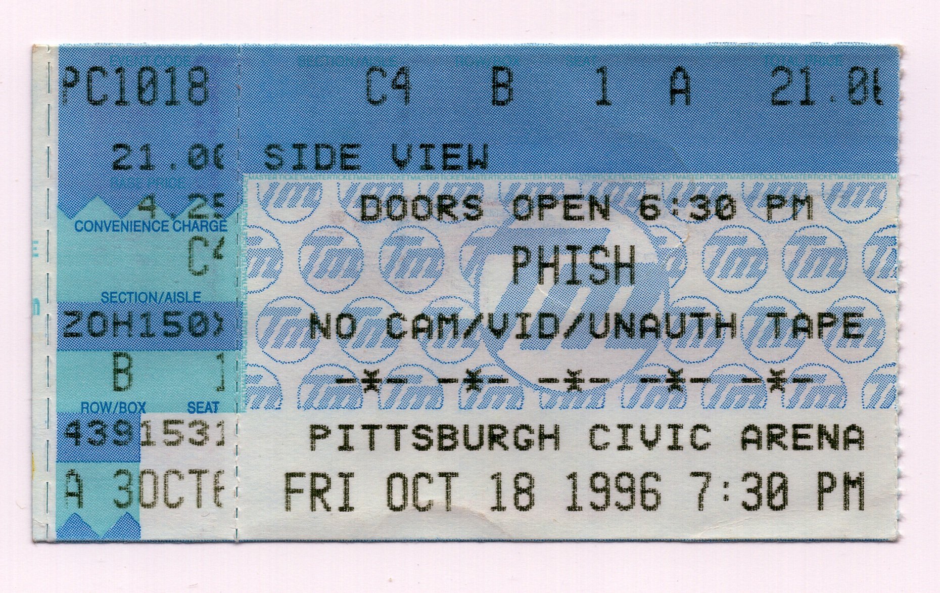 Ticket for 1996-10-18 at Civic Arena