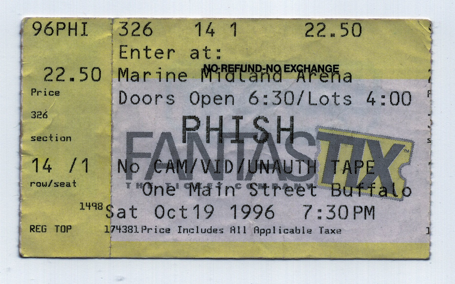 Ticket for 1996-10-19 at Marine Midland Arena