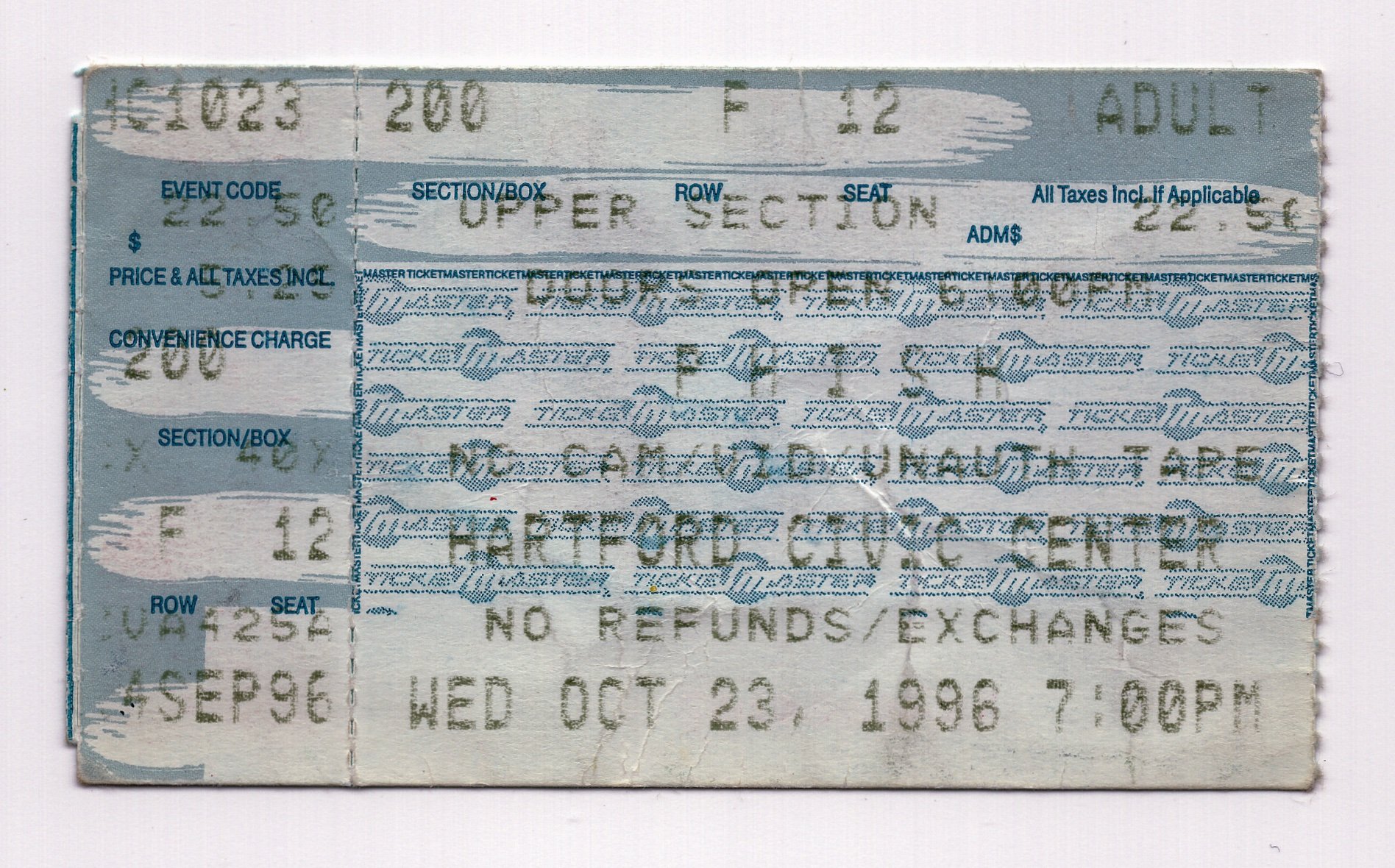 Ticket for 1996-10-23 at Hartford Civic Center