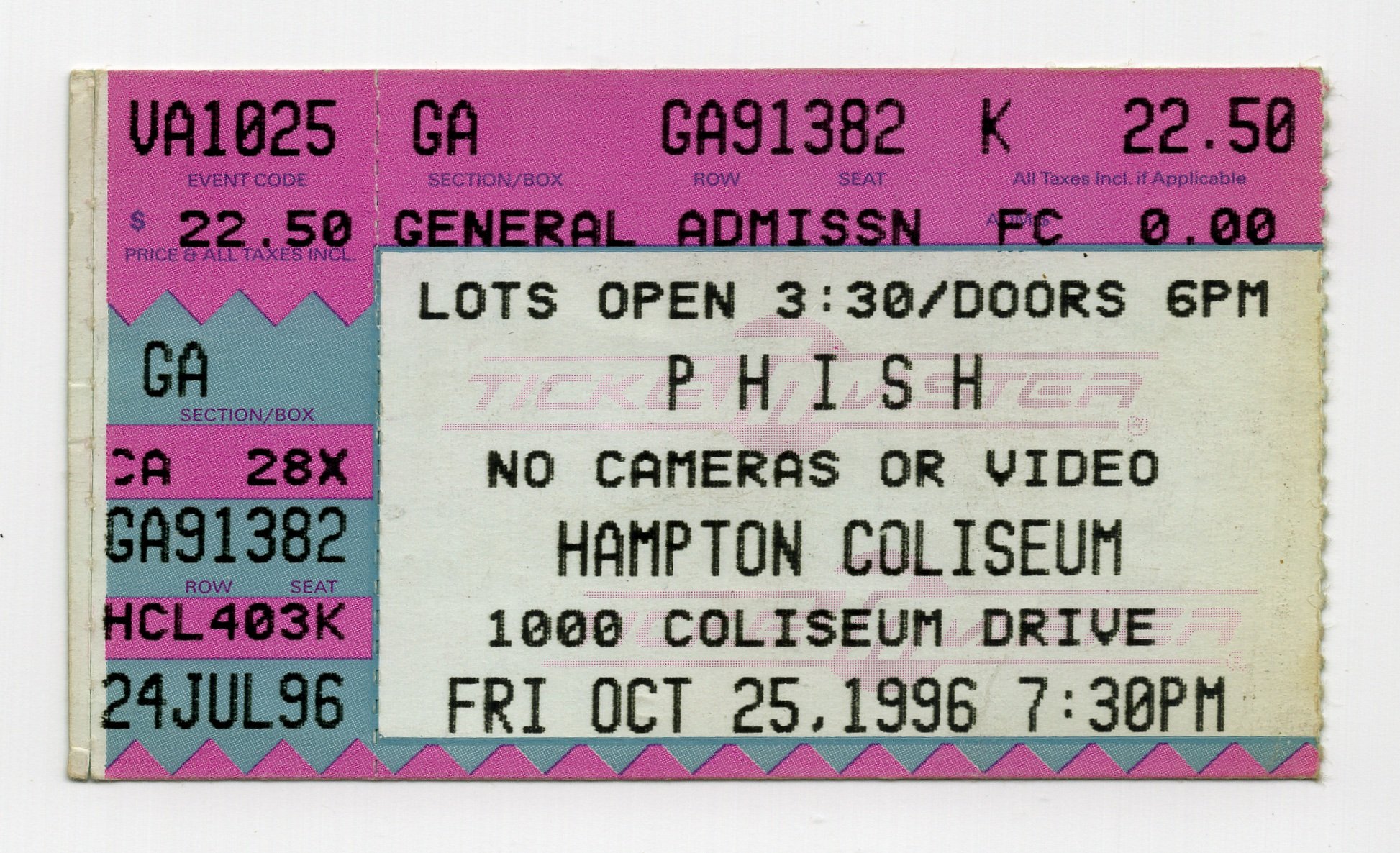 Ticket for 1996-10-25 at Hampton Coliseum